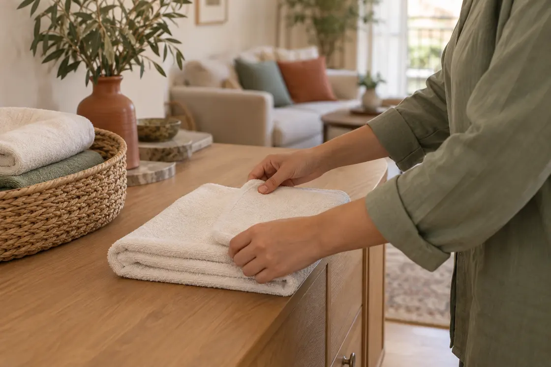 Folding towels and organising household linen